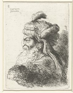 Kopf eines alten Mannes mit Turban von Giovanni Benedetto Castiglione