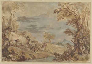 Landschaft mit ziehenden Herden von Giovanni Benedetto Castiglione