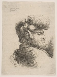 Mann im Profil nach rechts, mit Pelzmütze, aus der Serie der kleinen Köpfe im Orient