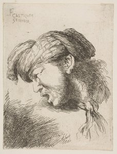 Mann mit Turban, eine Krawatte um den Hals gebunden, nach links gewandt, aus der Serie..., 1645-1650