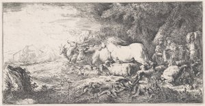 Noah und die Tiere betreten die Arche, ca. 1650-55 von Giovanni Benedetto Castiglione