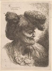 Alter Mann mit einem mit Pelz verzierten Turban, nach rechts gewandt von Giovanni Benedetto Castiglione