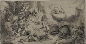 Die Geburt Christi mit Gott dem Vater und Engeln von Giovanni Benedetto Castiglione