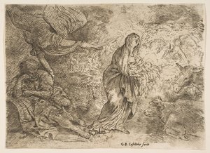 Der Engel weckt Joseph zur Anwesenheit der Jungfrau und des Kindes von Giovanni Benedetto Castiglione