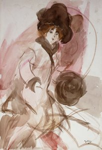 Eine elegante Dame mit Muff, ca. 1910-12