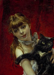 Mädchen mit schwarzer Katze, ca. 1885