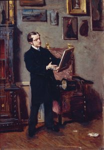 Italien, Florenz, Junger Mann betrachtet Gemälde von Giovanni Boldini