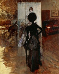 Dame im Atelier des Malers vor weißem Pastell von Giovanni Boldini