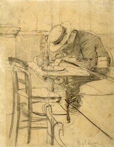 Der Maler Helleu sitzt auf einer Caféterrasse