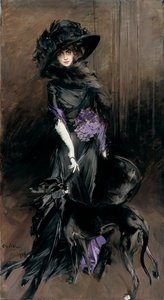 Porträt der Marchesa Luisa Casati mit einem Windhund