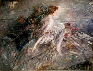 Porträt der Marquise Casati mit Pfauenfedern (Gemälde von Giovanni Boldini) von Giovanni Boldini