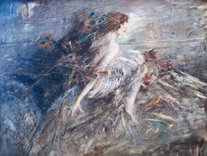 Porträt der Marquise Casati mit Pfauenfedern von Giovanni Boldini