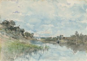 Flusslandschaft mit einem Fischerboot
