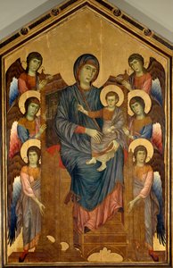 Die Jungfrau und das Kind in Majestät, umgeben von sechs Engeln. Gemälde von Gualtieri Giovanni genannt Cimabue (circa 1240-1302) von Giovanni Cimabue
