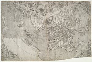 Weltkarte, Mundu [sic] spericum...cognosces diligentia joani mathei Contareni, von Contarini, Giovanni und Francesco Rosselli von Giovanni Contarini