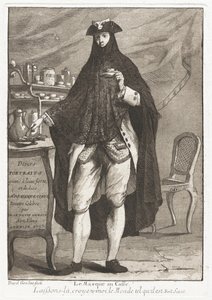 Der maskierte Mann beim Kaffee