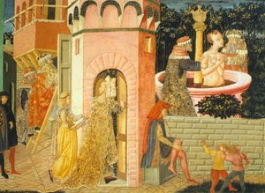 Geschichten von Susanne, um 1450, rechte Seite einer bemalten Truhe, Detail von Giovanni Di Ser Giovanni Lo Scheggia Guidi