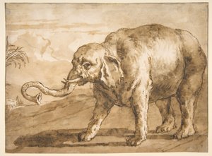 Elefant in einer Landschaft von Giovanni Domenico Tiepolo