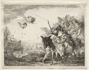 Flucht nach Ägypten: Joseph hält inne, um das Jesuskind zu betrachten von Giovanni Domenico Tiepolo