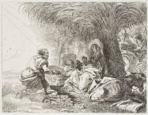 Joseph betet das Kind an, während zwei Engel singen, Platte neunzehn aus Die Flucht nach Ägypten