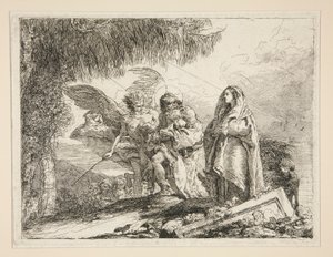 Joseph trägt Jesus in seinen Armen, aus der Serie Idee pittoresche sopra la fuga in Egitto (Flucht nach Ägypten)