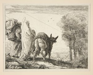 Maria hält ihr Kind in den Armen, aus der Serie Idee pittoresche sopra la fuga in Egitto (Flucht nach Ägypten) von Giovanni Domenico Tiepolo