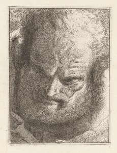 Alter Mann, der nach unten schaut, aus der Raccolta di Teste (Sammlung von Köpfen) von Giovanni Domenico Tiepolo