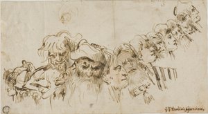 Skizzen von Männerköpfen (recto); Königin und Page (verso) von Giovanni Domenico Tiepolo