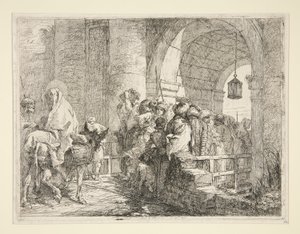 Die Ankunft der Heiligen Familie am Tor einer Stadt, aus der Serie Idee pittoresche sopra la fuga in Egitto (Flucht nach Ägypten) von Giovanni Domenico Tiepolo