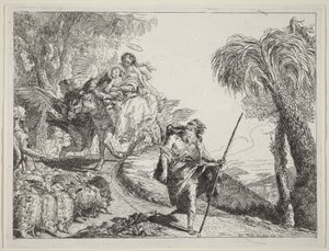 Die Flucht mit Joseph im Vordergrund von Giovanni Domenico Tiepolo