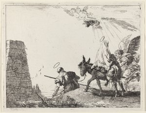 Die Flucht mit Obelisk links von Giovanni Domenico Tiepolo