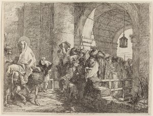 Die Heilige Familie erreicht ein Stadttor