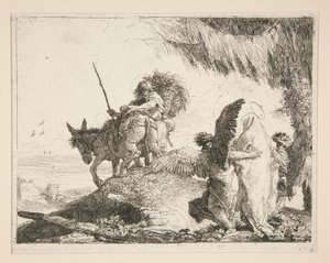 Die Heilige Familie zwischen zwei Engeln, aus der Serie Idee pittoresche sopra la fuga in Egitto (Flucht nach Ägypten) von Giovanni Domenico Tiepolo