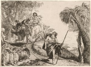 Die Heilige Familie steigt einen Pfad nahe den Hirten hinab von Giovanni Domenico Tiepolo