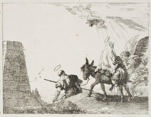 Die Heilige Familie passiert eine Pyramide, Platte zwanzig aus Die Flucht nach Ägypten von Giovanni Domenico Tiepolo