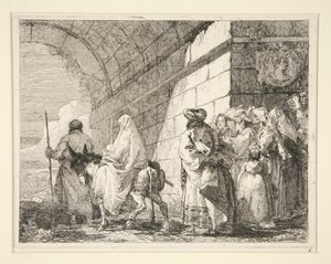 Die Heilige Familie unter einem Bogen hindurchgehend, die Stadt durch ein Tor verlassend, aus der Serie Idee pittoresche sopra la fuga in Egitto (Flucht nach Ägypten)
