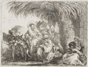 Die Heilige Familie unter einer Palme, Platte sechs aus Die Flucht nach Ägypten von Giovanni Domenico Tiepolo