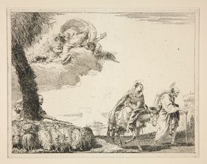 Die Heilige Familie, aus der Serie Idee pittoresche sopra la fuga in Egitto von Giovanni Domenico Tiepolo