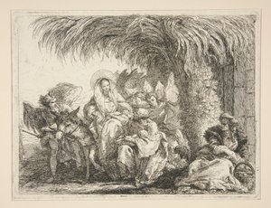 Die Heilige Familie unter einer Palme, aus der Serie Idee pittoresche sopra la fuga in Egitto (Flucht nach Ägypten) von Giovanni Domenico Tiepolo