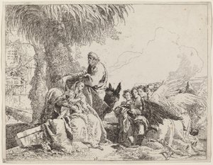 Die Rast auf der Flucht, mit anbetenden Engeln von Giovanni Domenico Tiepolo