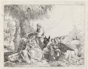 Die Rast auf der Flucht, mit anbetenden Engeln von Giovanni Domenico Tiepolo
