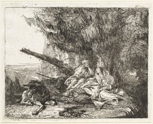 Die Ruhe auf der Flucht, mit der Heiligen Familie unter einem Baum
