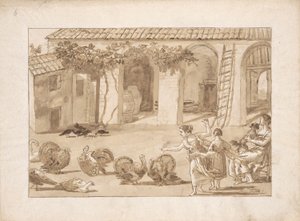 Truthähne in einem venezianischen Bauernhof, die dritte Zeichnung in Tiepolo