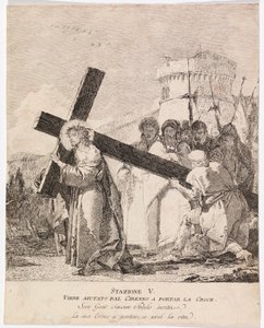Via Crucis - Station V. Simon von Kyrene hilft Jesus, das Kreuz zu tragen von Giovanni Domenico Tiepolo