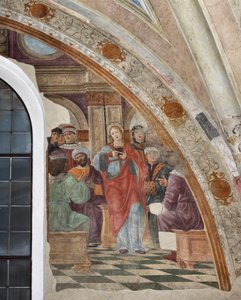 Darstellung des Streits zwischen der heiligen Katharina von Alexandria und den Heiden. Fresko von Giovanni Donato da Montorfano (1460-1502) Mailand, Basilika Santa Maria delle Grazie