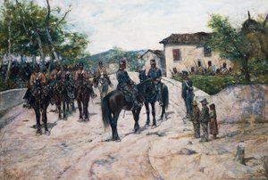 Kavalleriehalt, ca. 1890, von Giovanni Fattori, Öl auf Leinwand, 55x80 cm von Giovanni Fattori