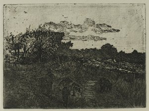 Landschaft bei Sonnenuntergang mit Schweinehirten von Giovanni Fattori