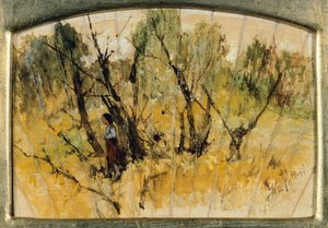 Wald mit einer Figur, Studie eines Fächers von Giovanni Fattori