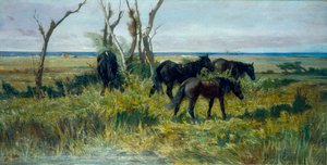 Maremma-Weide. Weidende Pferde, ca. 1872 von Giovanni Fattori