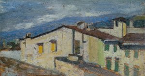 Dächer der Via Nazionale in Florenz, ca. 1867 (Öl auf Holztafel)